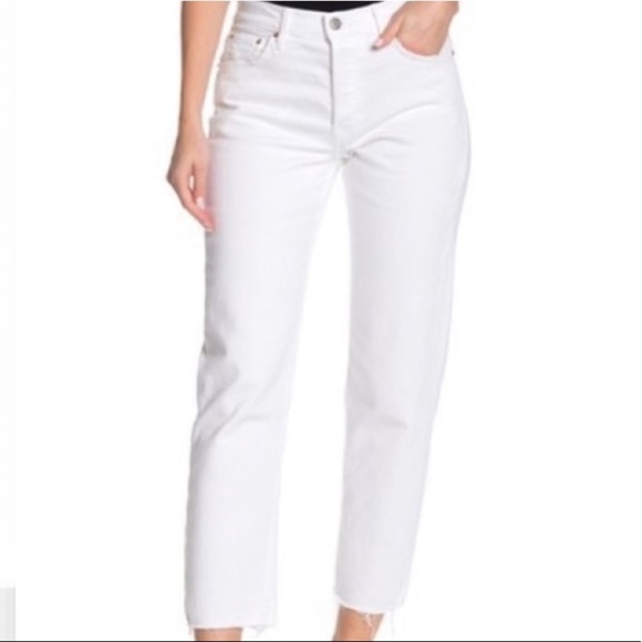NWT GRLFRND Helena Straight Leg Raw Hem White Jean - Picture 1 of 6